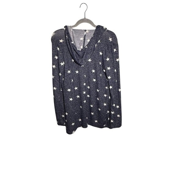Lucky Brand Star Print Open Cardigan With Hood XS Navy & White Womens Soft Knit - Picture 4 of 5